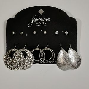 Jasmine Lane 6pk Silver Earrings New